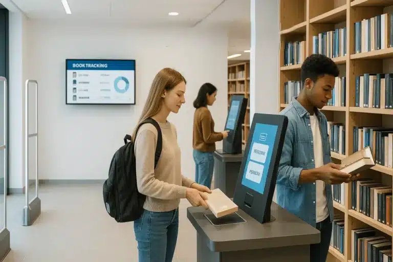 RFID library system by SureSolutions for schools and institutions. RFID-based library management system using contactless RFID technology for smart book tracking, inventory automation, and theft prevention. RFID in library management system, RFID for library management system, and RFID based library management system.