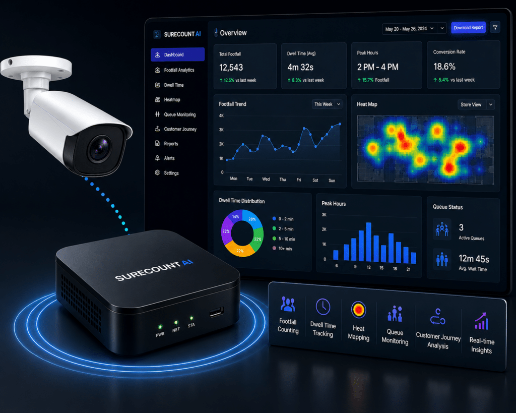 SureCount AI intelligent video analytics analysing a camera feed